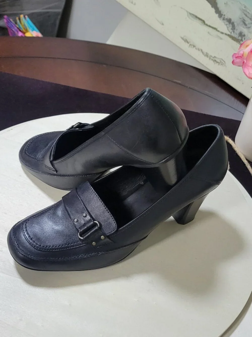 East 5th Black Leather Mary Jane Pumps  [Item #SP11]